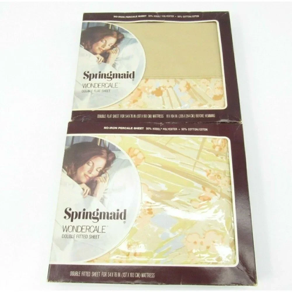 Vintage Double Sheet Springmaid Wondercale Oasis No Iron Percale New Flat Fitted